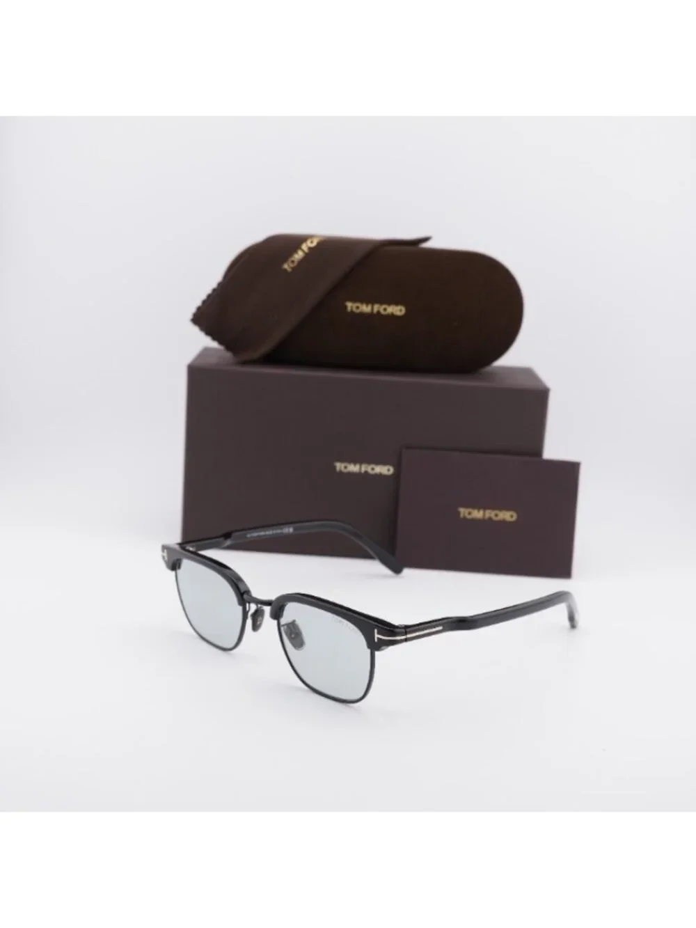 Tom Ford FT1119-D 01A Sunglasses Shiny Black Browline Frame, Smoke Lenses